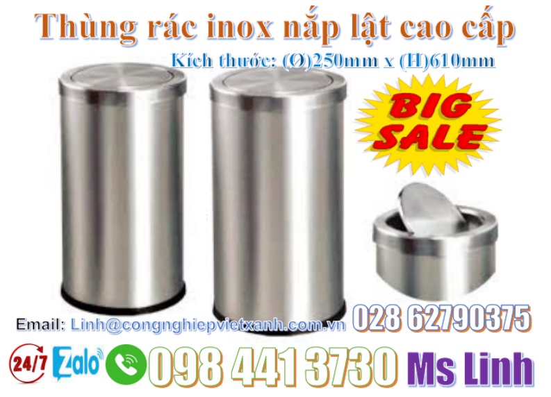 Thung rac inox nap lat 250x610mm