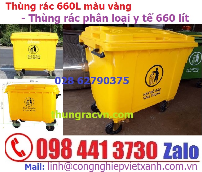 xe rác y tế 660L - HDPE màu vàng