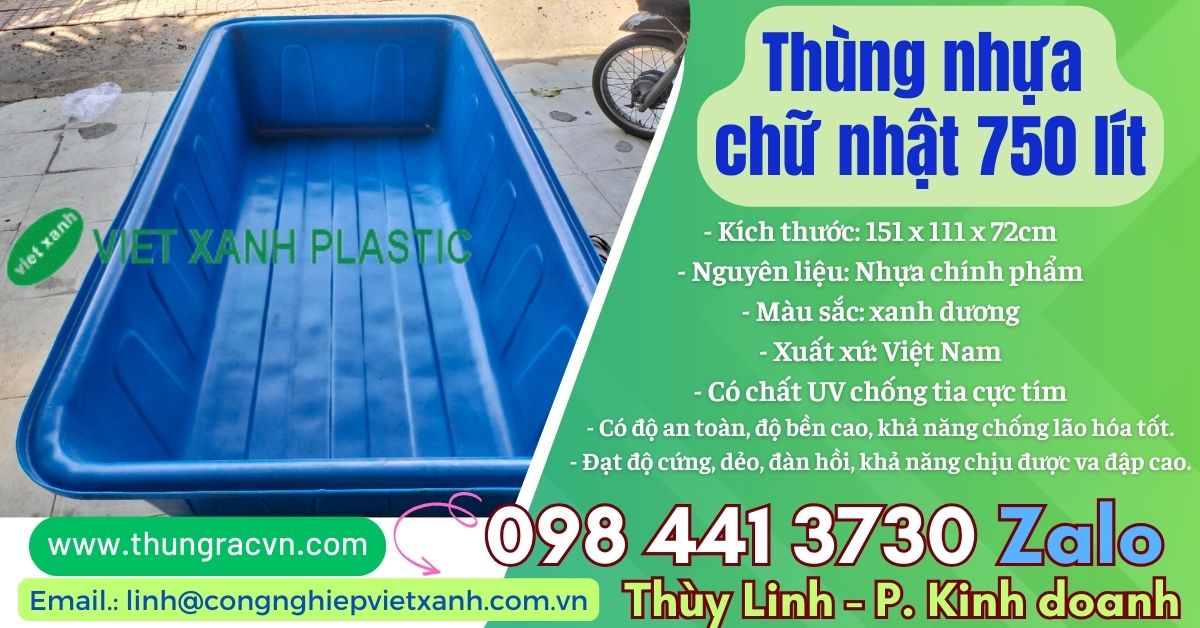 Thùng Nhựa Chữ Nhật Màu Xanh