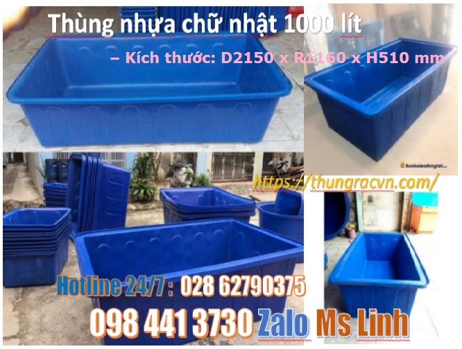 Thùng nhựa chữ nhật xanh dương