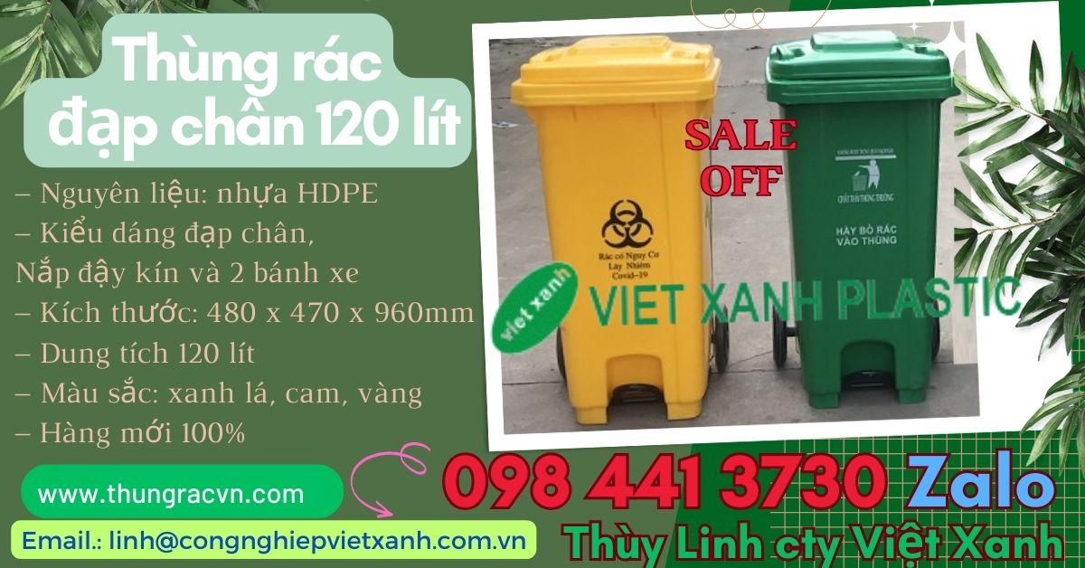 Thùng Rác Nhựa 120 Lít Đạp Chân