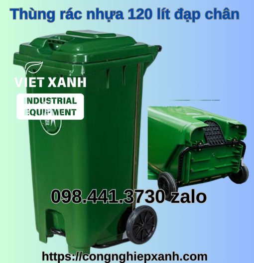 Thùng rác nhựa 120L đạp chân xanh