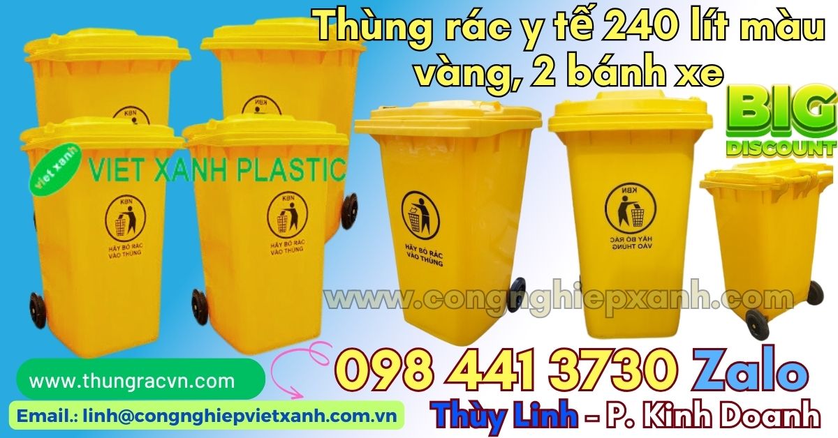 Thùng rác y tế 240 lít màu vàng