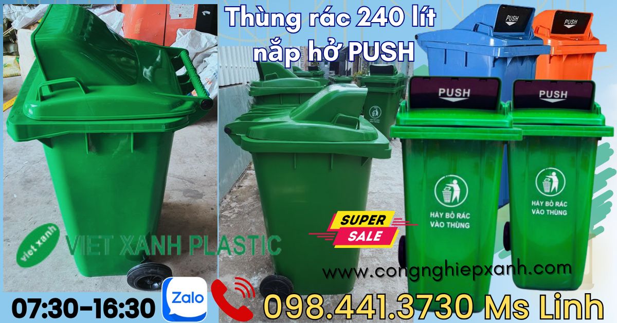 Thùng rác 240L nắp hở push