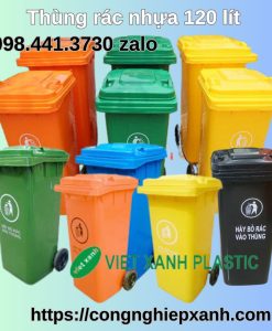 Thùng rác nhựa 120 lít HDPE 2 bánh xe