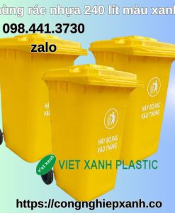 Thùng rác nhựa 240 lít màu vàng 2 bánh xe