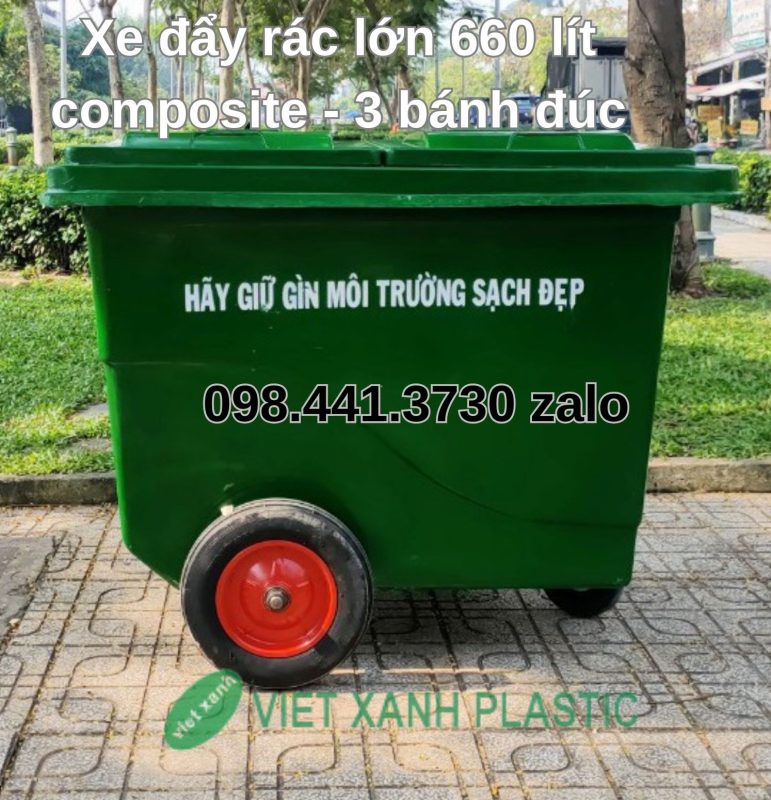 Thung-rac-nhua-660-lit-composite-3-banh-duc-xanh