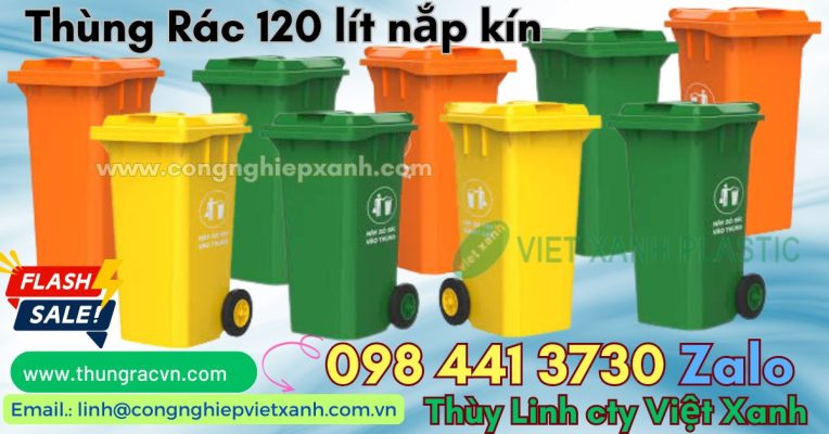 Thùng rác 120L nắp kín công cộng