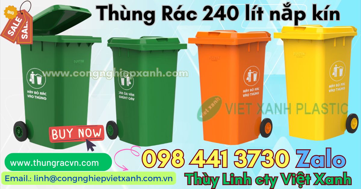 Thùng rác 240L nắp kín công cộng