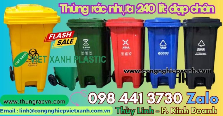 Thùng Rác Nhựa 240 Lít Đạp Chân