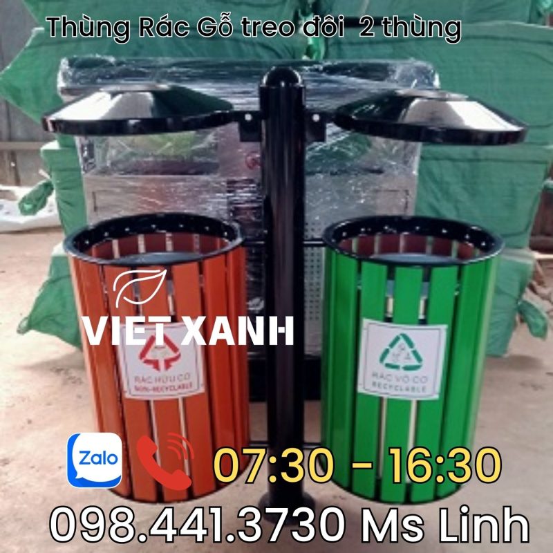 Go One Rac Material Thùng Rác Gỗ Treo Đôi – Thùng Rác Việt Xanh